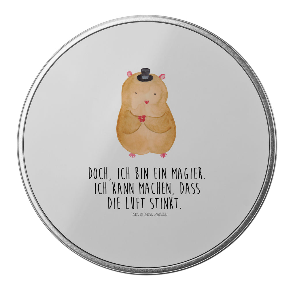 Blechdose rund Hamster mit Hut Metalldose, Keksdose, Dose, Vorratsdose, Geschenkbox, Tiermotive, Gute Laune, lustige Sprüche, Tiere, Hamster, Hut, Magier, Zylinder, Zwerghamster, Zauberer, Houdini
