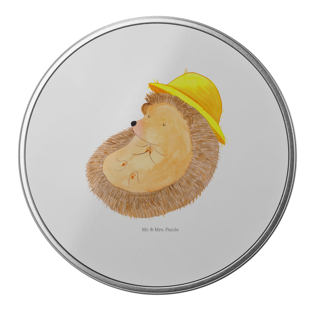 Blechdose rund Igel betet Metalldose, Keksdose, Dose, Vorratsdose, Geschenkbox, Tiermotive, Gute Laune, lustige Sprüche, Tiere, Igel, Igel mit Hut, Sonnenhut, Gott, Amen, beten, Leben, Dankbarkeit, Dankbar sein, dankbar, genießen