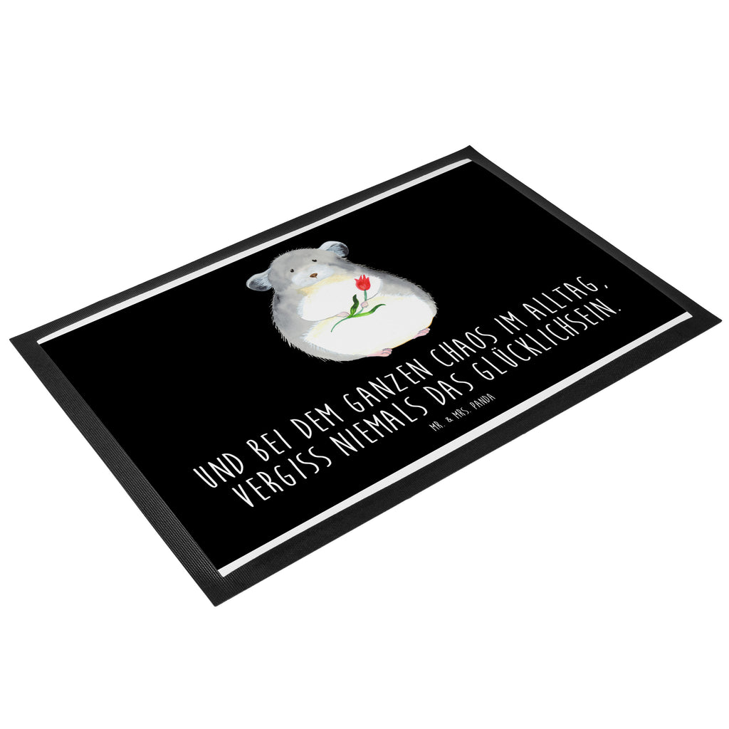 Fußmatte Chinchilla mit Blume Chinchilla, Chinchillas, Liebeskummer, Kummer, Depressionen, traurig sein, Chaos, Glücklichsein, Büro, Büroalltag Türvorleger, Schmutzmatte, Fußabtreter, Matte, Schmutzfänger, Fußabstreifer, Schmutzfangmatte, Türmatte, Motivfußmatte,  Haustürmatte, Vorleger  süße Tiermotive, gute Laune, lustige Sprüche, Tiere