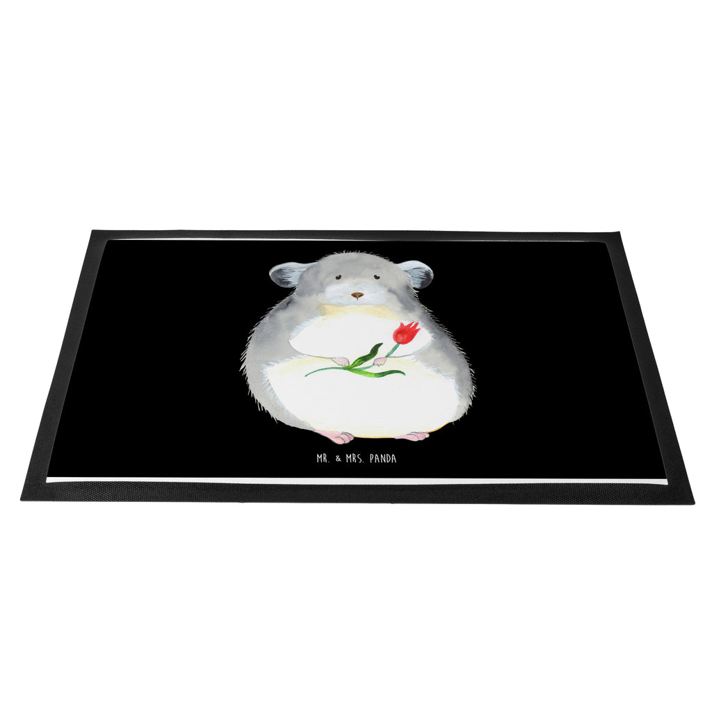 Fußmatte Chinchilla mit Blume Chinchilla, Chinchillas, Liebeskummer, Kummer, Depressionen, traurig sein, Chaos, Glücklichsein, Büro, Büroalltag Türvorleger, Schmutzmatte, Fußabtreter, Matte, Schmutzfänger, Fußabstreifer, Schmutzfangmatte, Türmatte, Motivfußmatte,  Haustürmatte, Vorleger  süße Tiermotive, gute Laune, lustige Sprüche, Tiere