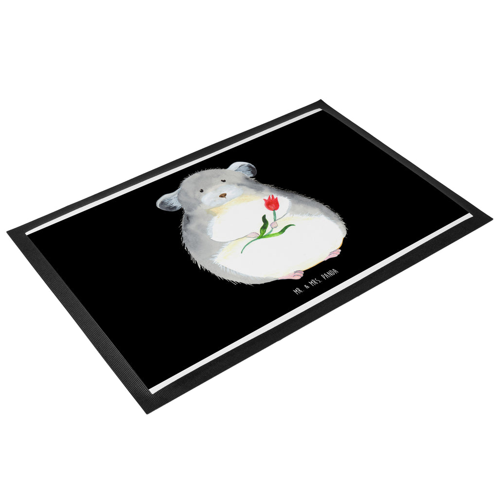Fußmatte Chinchilla mit Blume Chinchilla, Chinchillas, Liebeskummer, Kummer, Depressionen, traurig sein, Chaos, Glücklichsein, Büro, Büroalltag Türvorleger, Schmutzmatte, Fußabtreter, Matte, Schmutzfänger, Fußabstreifer, Schmutzfangmatte, Türmatte, Motivfußmatte,  Haustürmatte, Vorleger  süße Tiermotive, gute Laune, lustige Sprüche, Tiere