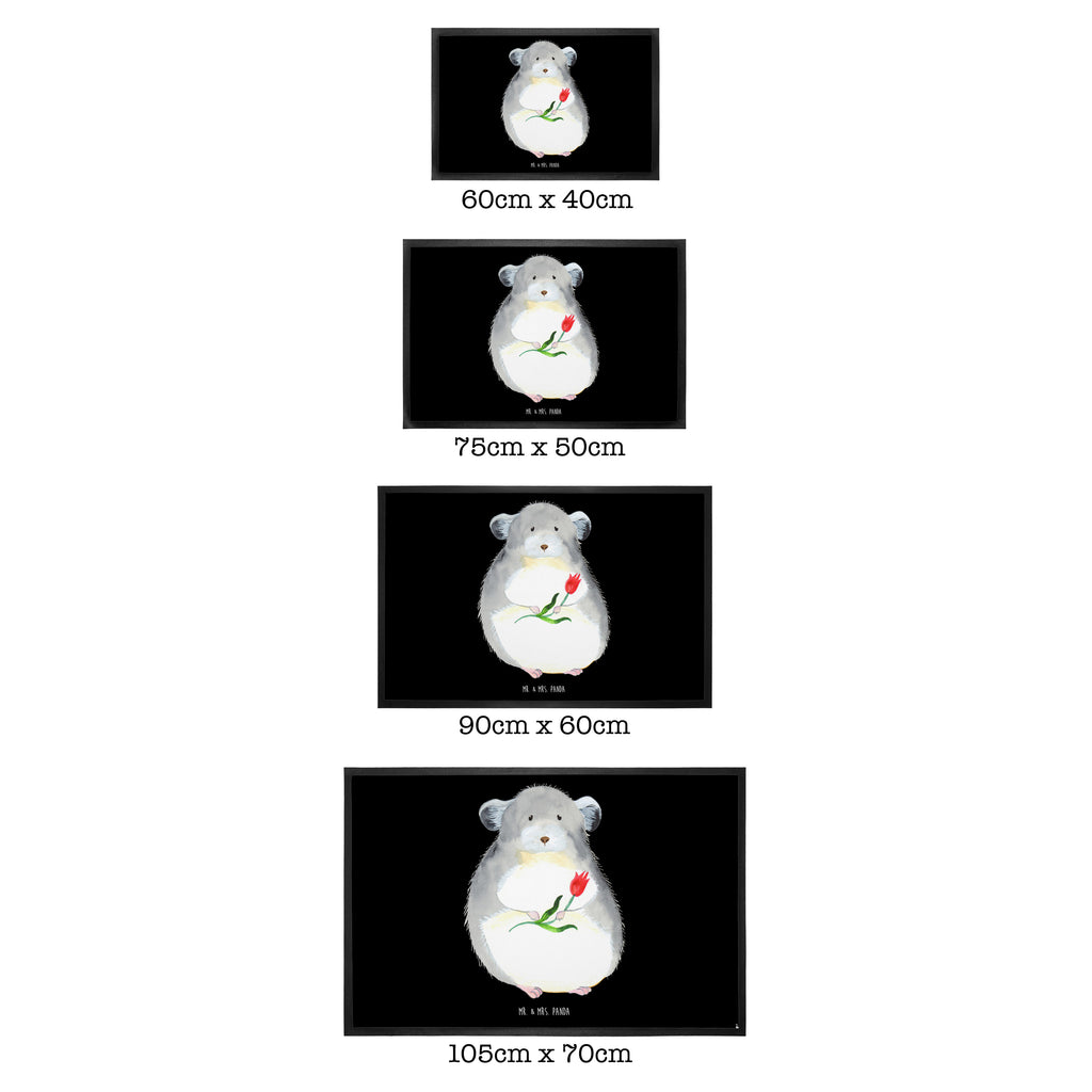 Fußmatte Chinchilla mit Blume Chinchilla, Chinchillas, Liebeskummer, Kummer, Depressionen, traurig sein, Chaos, Glücklichsein, Büro, Büroalltag Türvorleger, Schmutzmatte, Fußabtreter, Matte, Schmutzfänger, Fußabstreifer, Schmutzfangmatte, Türmatte, Motivfußmatte,  Haustürmatte, Vorleger  süße Tiermotive, gute Laune, lustige Sprüche, Tiere