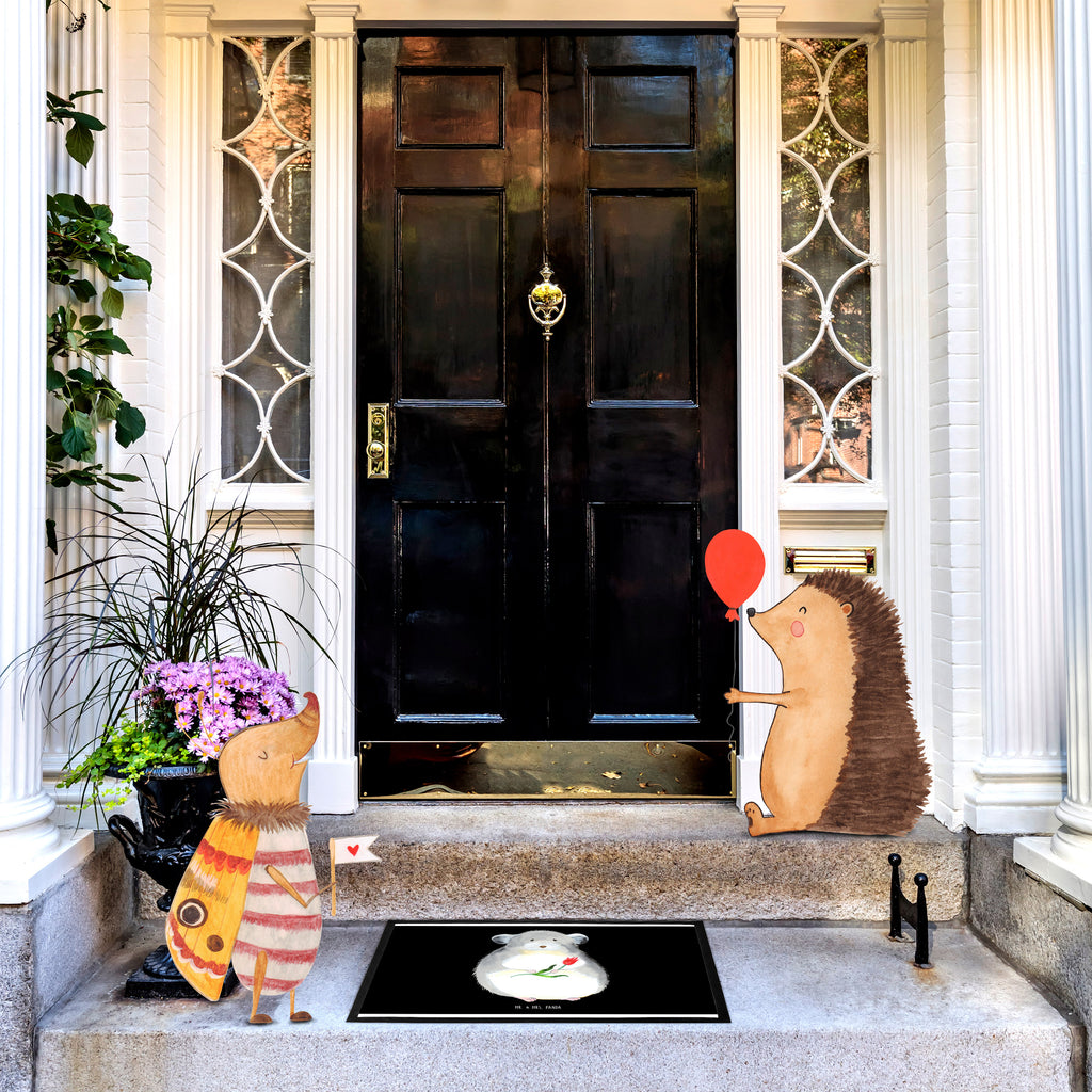 Fußmatte Chinchilla mit Blume Chinchilla, Chinchillas, Liebeskummer, Kummer, Depressionen, traurig sein, Chaos, Glücklichsein, Büro, Büroalltag Türvorleger, Schmutzmatte, Fußabtreter, Matte, Schmutzfänger, Fußabstreifer, Schmutzfangmatte, Türmatte, Motivfußmatte,  Haustürmatte, Vorleger  süße Tiermotive, gute Laune, lustige Sprüche, Tiere