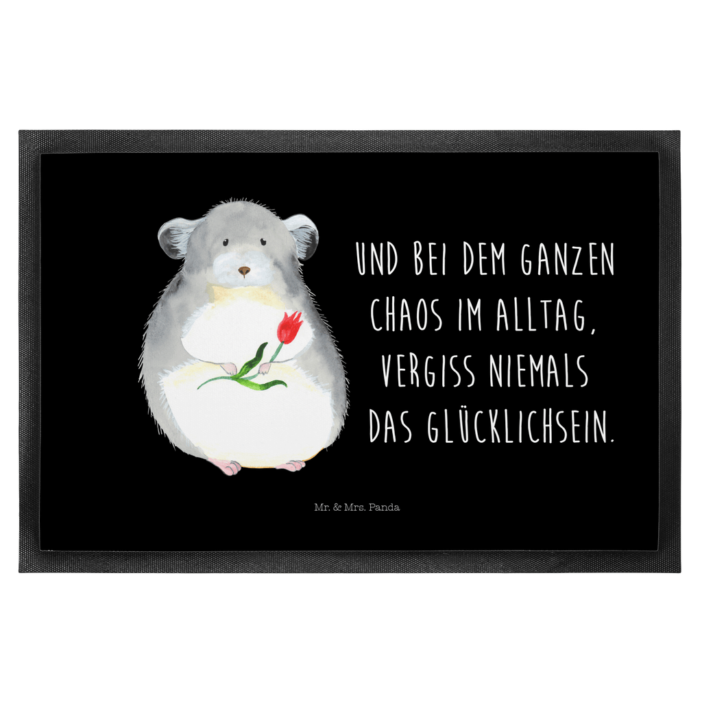 Fußmatte Chinchilla mit Blume Chinchilla, Chinchillas, Liebeskummer, Kummer, Depressionen, traurig sein, Chaos, Glücklichsein, Büro, Büroalltag Türvorleger, Schmutzmatte, Fußabtreter, Matte, Schmutzfänger, Fußabstreifer, Schmutzfangmatte, Türmatte, Motivfußmatte,  Haustürmatte, Vorleger  süße Tiermotive, gute Laune, lustige Sprüche, Tiere
