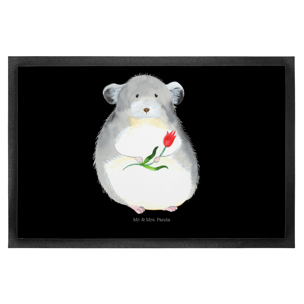 Fußmatte Chinchilla mit Blume Chinchilla, Chinchillas, Liebeskummer, Kummer, Depressionen, traurig sein, Chaos, Glücklichsein, Büro, Büroalltag Türvorleger, Schmutzmatte, Fußabtreter, Matte, Schmutzfänger, Fußabstreifer, Schmutzfangmatte, Türmatte, Motivfußmatte,  Haustürmatte, Vorleger  süße Tiermotive, gute Laune, lustige Sprüche, Tiere