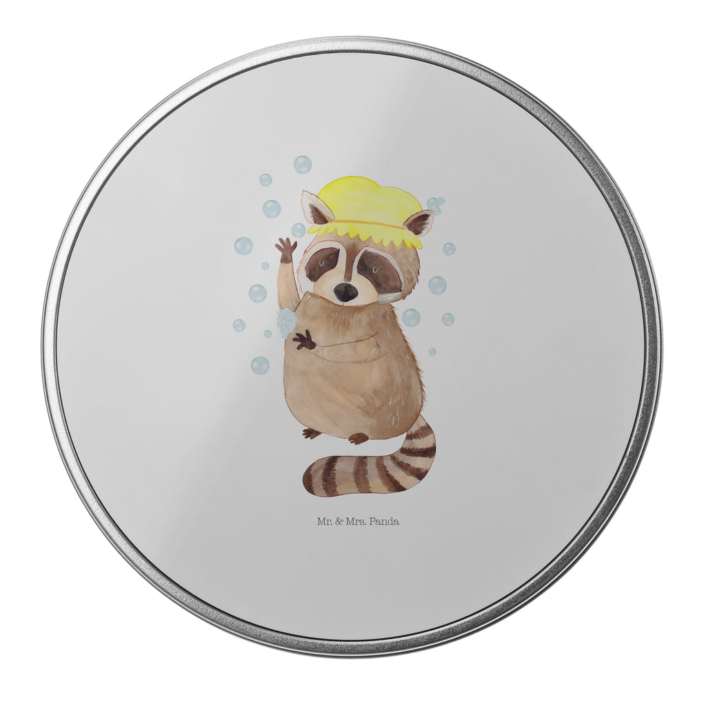Blechdose rund Waschbär Metalldose, Keksdose, Dose, Vorratsdose, Geschenkbox, Tiermotive, Gute Laune, lustige Sprüche, Tiere, Waschbär, Tagträumen, Plan, Fröhlich, waschen, Seifenblasen