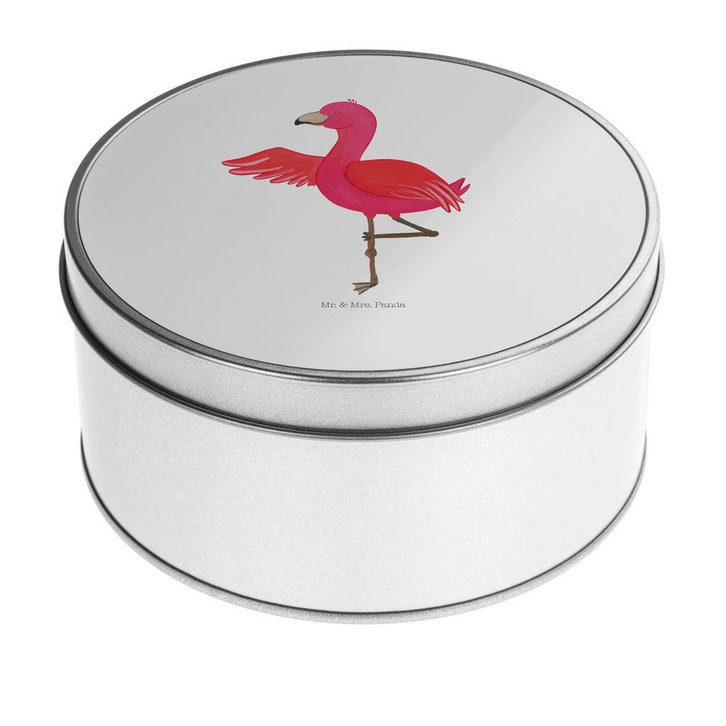 Blechdose rund Flamingo Yoga Metalldose, Keksdose, Dose, Vorratsdose, Geschenkbox, Flamingo, Vogel, Yoga, Namaste, Achtsamkeit, Yoga-Übung, Entspannung, Ärger, Aufregen, Tiefenentspannung