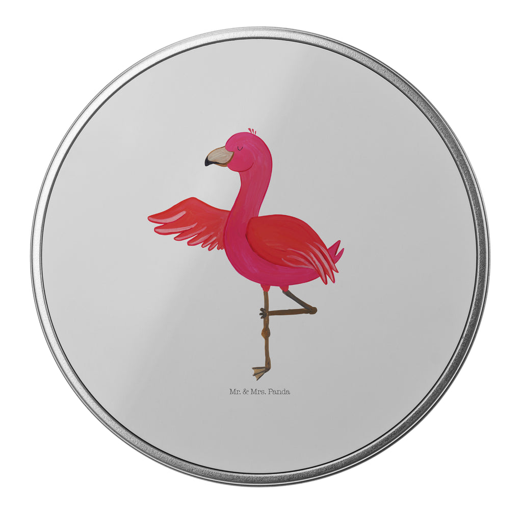 Blechdose rund Flamingo Yoga Metalldose, Keksdose, Dose, Vorratsdose, Geschenkbox, Flamingo, Vogel, Yoga, Namaste, Achtsamkeit, Yoga-Übung, Entspannung, Ärger, Aufregen, Tiefenentspannung