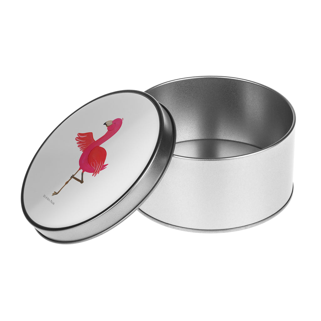 Blechdose rund Flamingo Yoga Metalldose, Keksdose, Dose, Vorratsdose, Geschenkbox, Flamingo, Vogel, Yoga, Namaste, Achtsamkeit, Yoga-Übung, Entspannung, Ärger, Aufregen, Tiefenentspannung