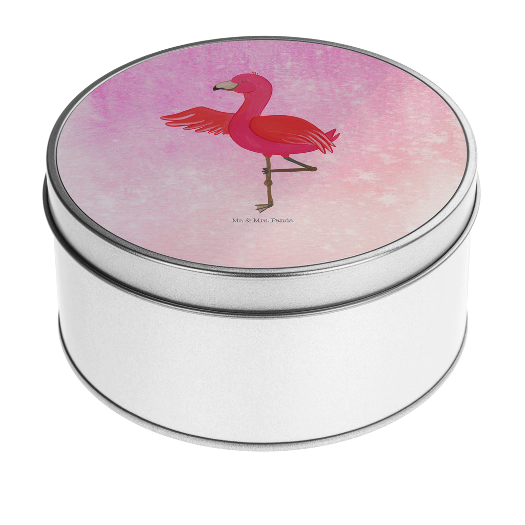 Blechdose rund Flamingo Yoga Metalldose, Keksdose, Dose, Vorratsdose, Geschenkbox, Flamingo, Vogel, Yoga, Namaste, Achtsamkeit, Yoga-Übung, Entspannung, Ärger, Aufregen, Tiefenentspannung
