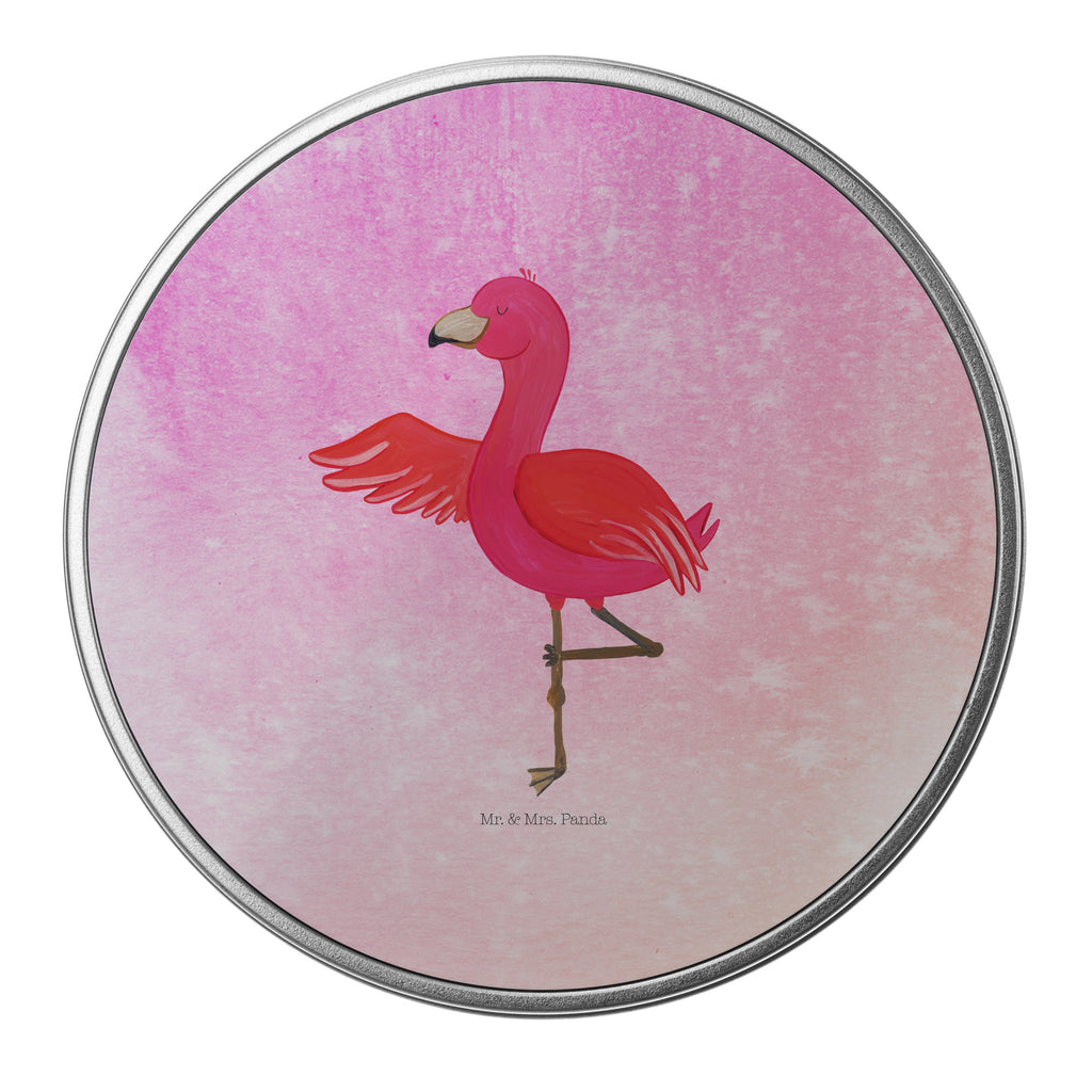 Blechdose rund Flamingo Yoga Metalldose, Keksdose, Dose, Vorratsdose, Geschenkbox, Flamingo, Vogel, Yoga, Namaste, Achtsamkeit, Yoga-Übung, Entspannung, Ärger, Aufregen, Tiefenentspannung