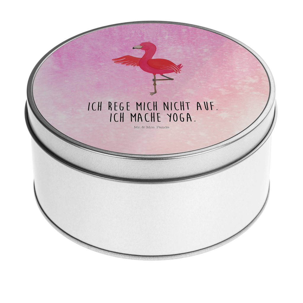 Blechdose rund Flamingo Yoga Metalldose, Keksdose, Dose, Vorratsdose, Geschenkbox, Flamingo, Vogel, Yoga, Namaste, Achtsamkeit, Yoga-Übung, Entspannung, Ärger, Aufregen, Tiefenentspannung