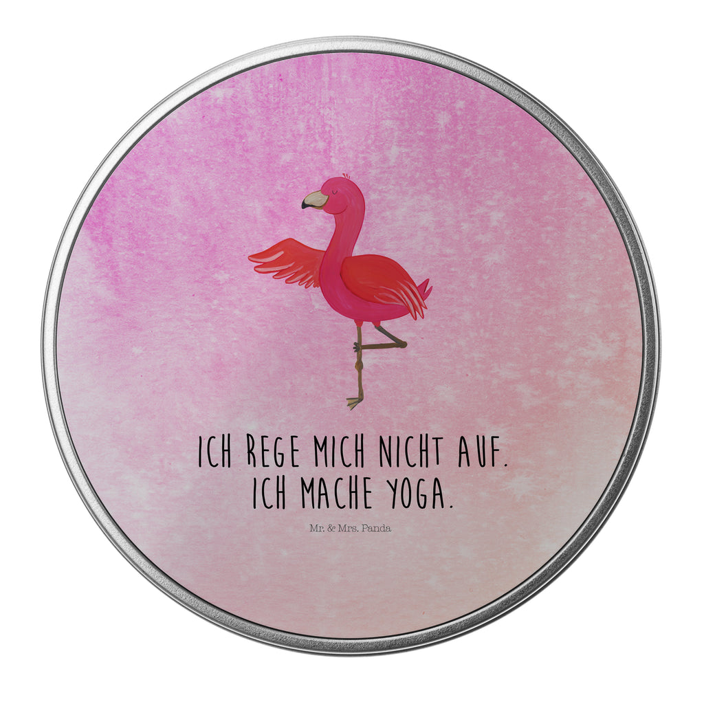 Blechdose rund Flamingo Yoga Metalldose, Keksdose, Dose, Vorratsdose, Geschenkbox, Flamingo, Vogel, Yoga, Namaste, Achtsamkeit, Yoga-Übung, Entspannung, Ärger, Aufregen, Tiefenentspannung