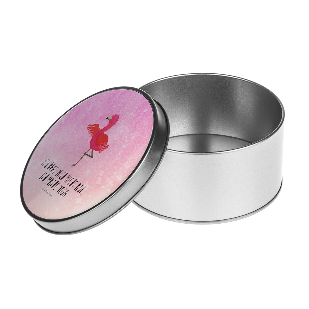 Blechdose rund Flamingo Yoga Metalldose, Keksdose, Dose, Vorratsdose, Geschenkbox, Flamingo, Vogel, Yoga, Namaste, Achtsamkeit, Yoga-Übung, Entspannung, Ärger, Aufregen, Tiefenentspannung