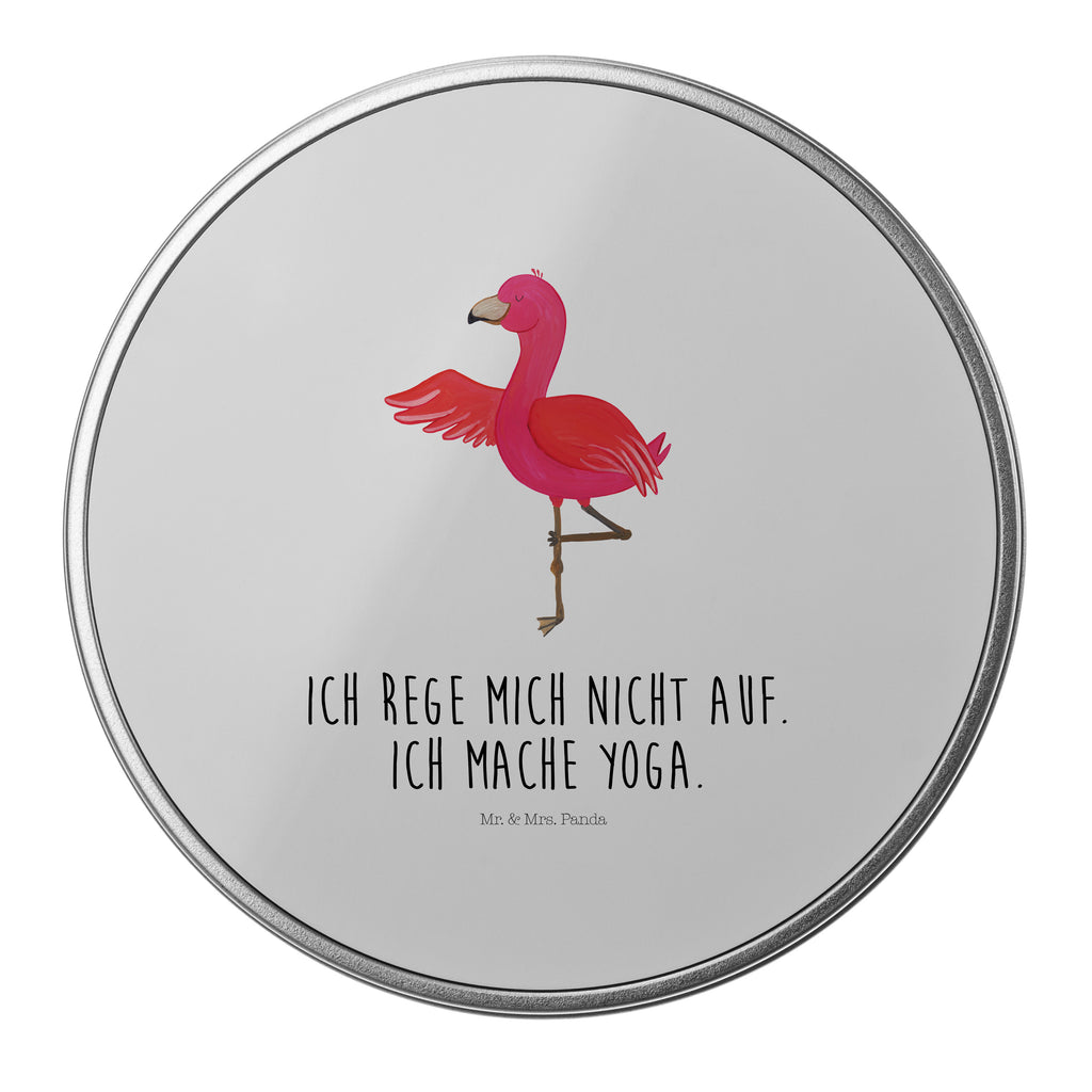 Blechdose rund Flamingo Yoga Metalldose, Keksdose, Dose, Vorratsdose, Geschenkbox, Flamingo, Vogel, Yoga, Namaste, Achtsamkeit, Yoga-Übung, Entspannung, Ärger, Aufregen, Tiefenentspannung