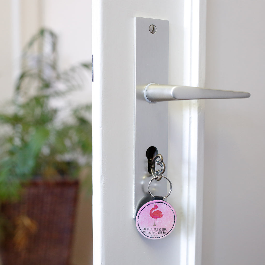 Rund Schlüsselanhänger Flamingo stolz Schlüsselanhänger, Anhänger, Taschenanhänger, Glücksbringer, Schutzengel, Flamingo, stolz, Freude, Selbstliebe, Selbstakzeptanz, Freundin, beste Freundin, Tochter, Mama, Schwester