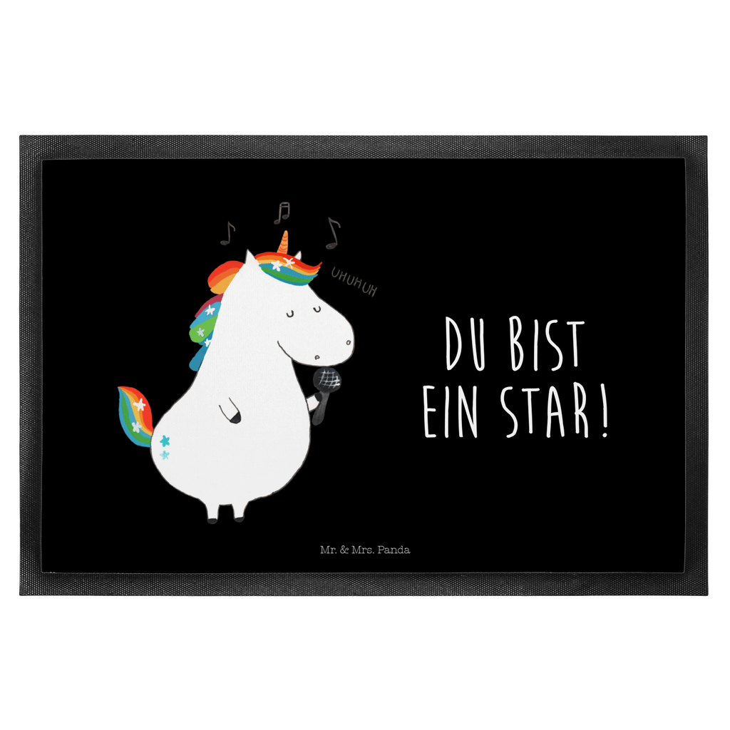 Fußmatte Einhorn Sänger Türvorleger, Schmutzmatte, Fußabtreter, Matte, Schmutzfänger, Fußabstreifer, Schmutzfangmatte, Türmatte, Motivfußmatte, Haustürmatte, Vorleger, Einhorn, Einhörner, Einhorn Deko, Pegasus, Unicorn, Glitzer, Konfetti, Party, Geburtstag, Feier, Fest, Disco, Sängerin, Sänger, Freundin