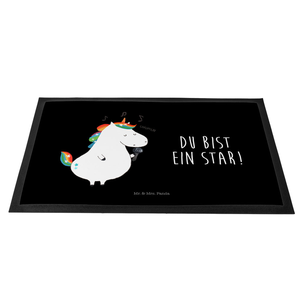 Fußmatte Einhorn Sänger Türvorleger, Schmutzmatte, Fußabtreter, Matte, Schmutzfänger, Fußabstreifer, Schmutzfangmatte, Türmatte, Motivfußmatte, Haustürmatte, Vorleger, Einhorn, Einhörner, Einhorn Deko, Pegasus, Unicorn, Glitzer, Konfetti, Party, Geburtstag, Feier, Fest, Disco, Sängerin, Sänger, Freundin