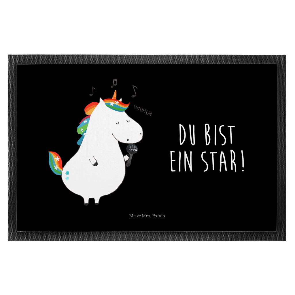 Fußmatte Einhorn Sänger Türvorleger, Schmutzmatte, Fußabtreter, Matte, Schmutzfänger, Fußabstreifer, Schmutzfangmatte, Türmatte, Motivfußmatte, Haustürmatte, Vorleger, Einhorn, Einhörner, Einhorn Deko, Pegasus, Unicorn, Glitzer, Konfetti, Party, Geburtstag, Feier, Fest, Disco, Sängerin, Sänger, Freundin