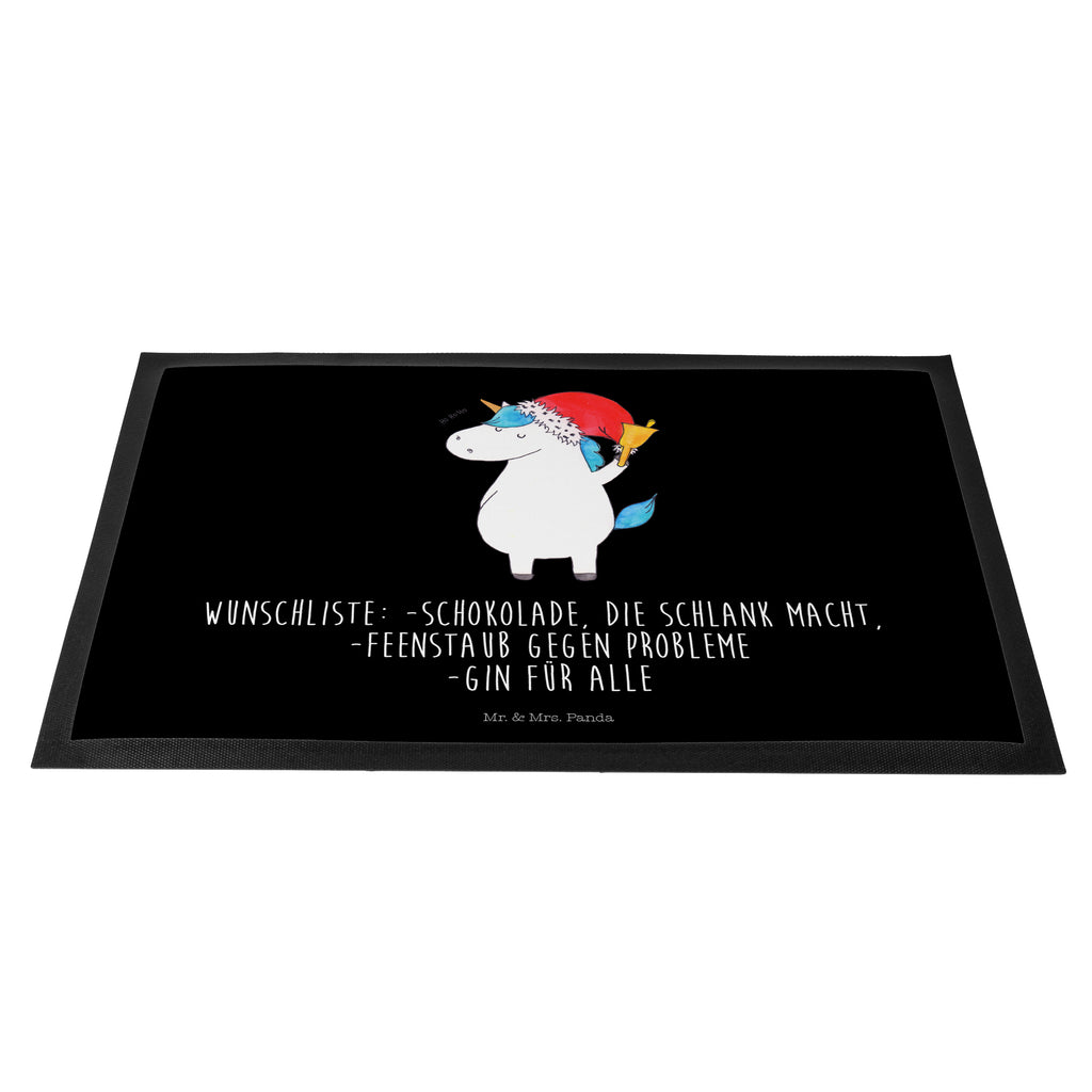 Fußmatte Einhorn Weihnachtsmann Gin, Schokolade, Schoki, Einhorn, Einhörner, Unicorn, Weihnachten, Weihnachtsmann, Nikolaus, Wunschzettel, Wunschliste, Feenstaub Türvorleger, Schmutzmatte, Fußabtreter, Matte, Schmutzfänger, Fußabstreifer, Schmutzfangmatte, Türmatte, Motivfußmatte,  Haustürmatte, Vorleger  Einhorn, Einhörner, Einhorn Deko, Pegasus, Unicorn
