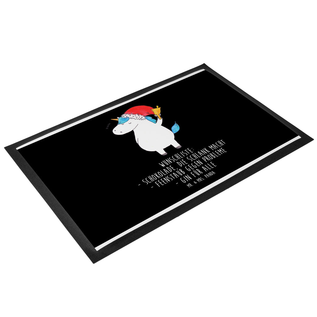 Fußmatte Einhorn Weihnachtsmann Gin, Schokolade, Schoki, Einhorn, Einhörner, Unicorn, Weihnachten, Weihnachtsmann, Nikolaus, Wunschzettel, Wunschliste, Feenstaub Türvorleger, Schmutzmatte, Fußabtreter, Matte, Schmutzfänger, Fußabstreifer, Schmutzfangmatte, Türmatte, Motivfußmatte,  Haustürmatte, Vorleger  Einhorn, Einhörner, Einhorn Deko, Pegasus, Unicorn