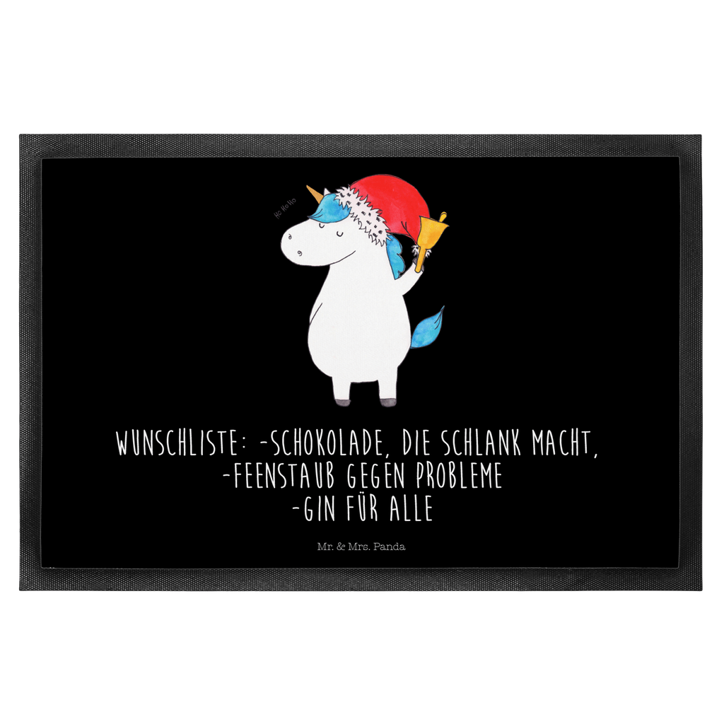 Fußmatte Einhorn Weihnachtsmann Gin, Schokolade, Schoki, Einhorn, Einhörner, Unicorn, Weihnachten, Weihnachtsmann, Nikolaus, Wunschzettel, Wunschliste, Feenstaub Türvorleger, Schmutzmatte, Fußabtreter, Matte, Schmutzfänger, Fußabstreifer, Schmutzfangmatte, Türmatte, Motivfußmatte,  Haustürmatte, Vorleger  Einhorn, Einhörner, Einhorn Deko, Pegasus, Unicorn