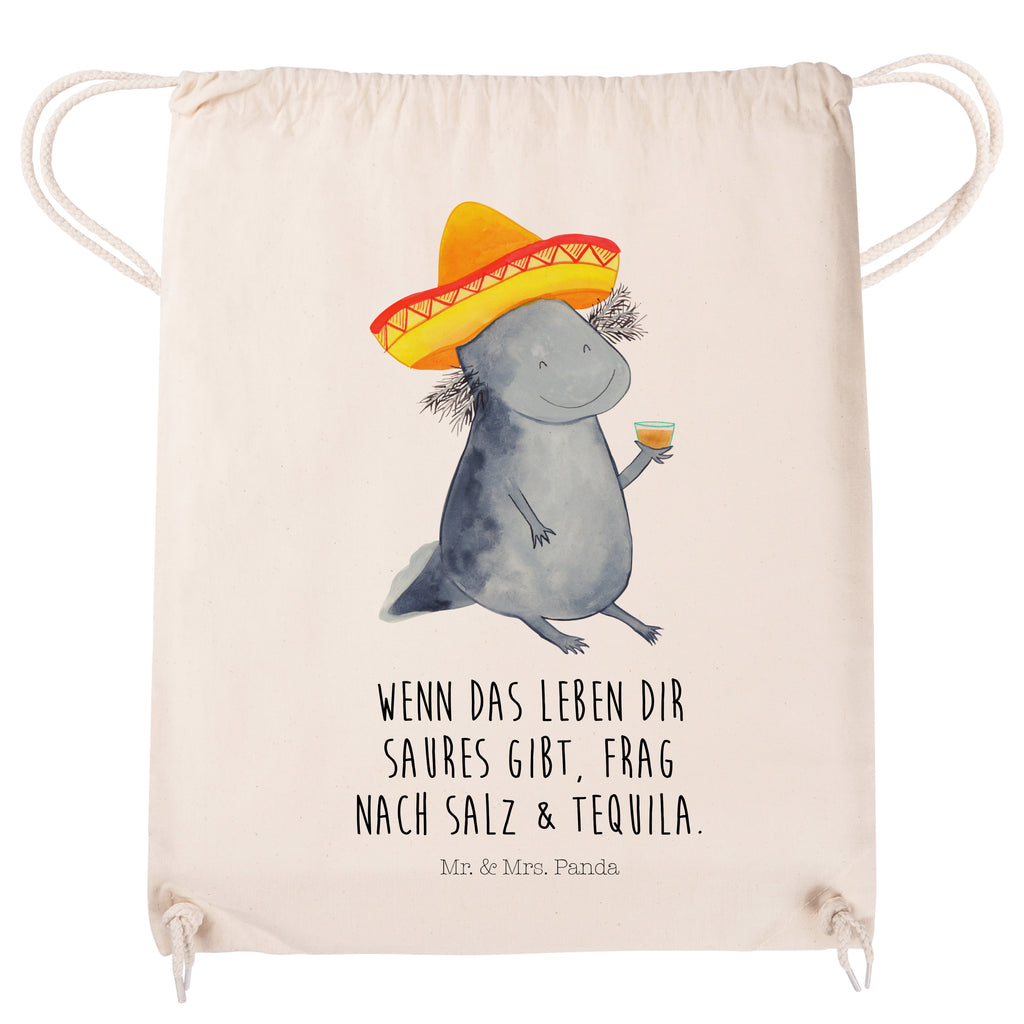 Sportbeutel Axolotl Tequila Turnbeutel, Beutel, Sporttasche, Tasche, Stoffbeutel, Axolotl, Molch, Mexico, Mexiko, Sombrero, Zitrone, Tequila, Motivation, Spruch, Schwanzlurch, Lurch, Lurche, Axolot, Feuerdrache, Feuersalamander