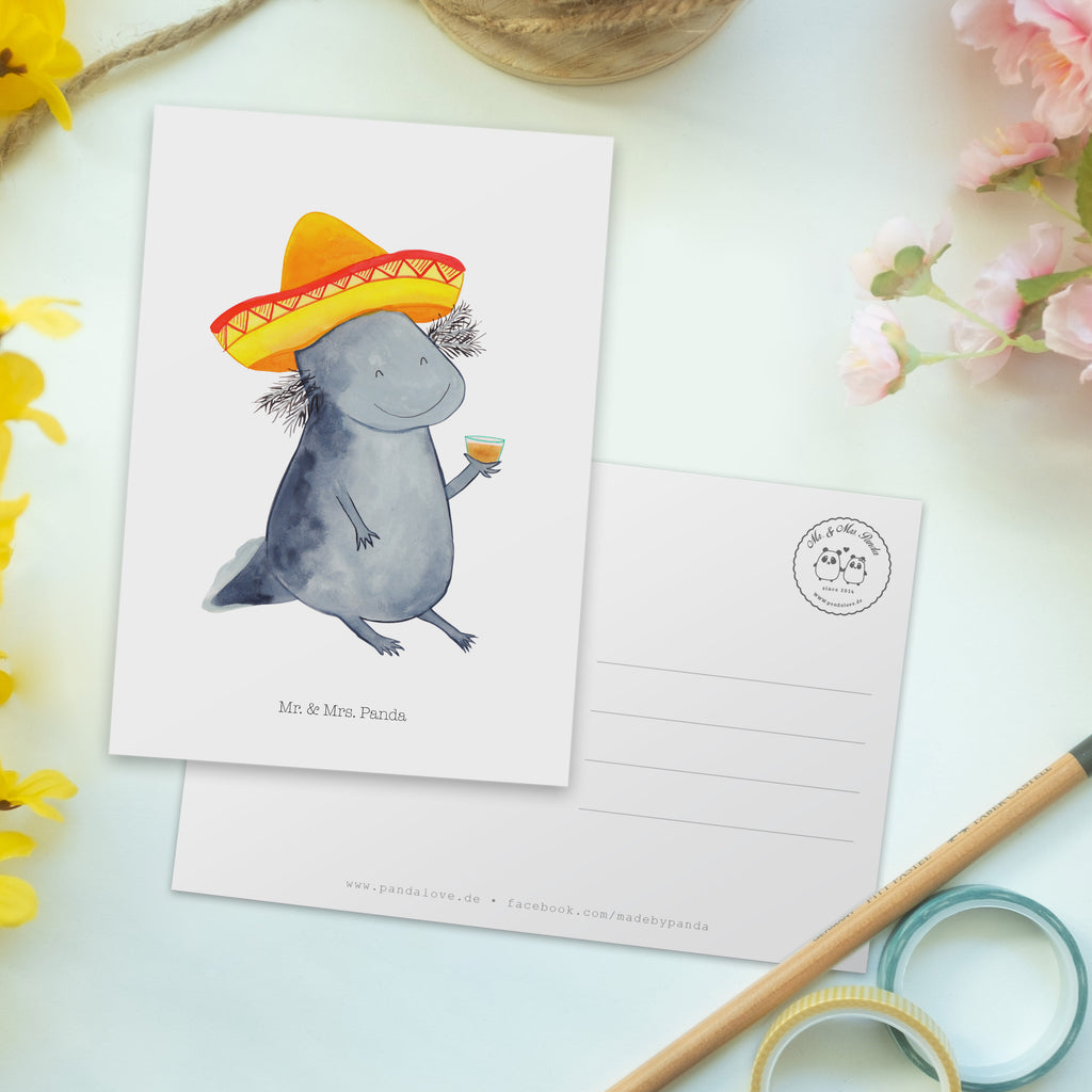 Postkarte Axolotl Tequila Geschenkkarte, Grußkarte, Karte, Einladung, Ansichtskarte, Geburtstagskarte, Einladungskarte, Dankeskarte, Axolotl, Molch, Mexico, Mexiko, Sombrero, Zitrone, Tequila, Motivation, Spruch, Schwanzlurch, Lurch, Lurche, Axolot, Feuerdrache, Feuersalamander