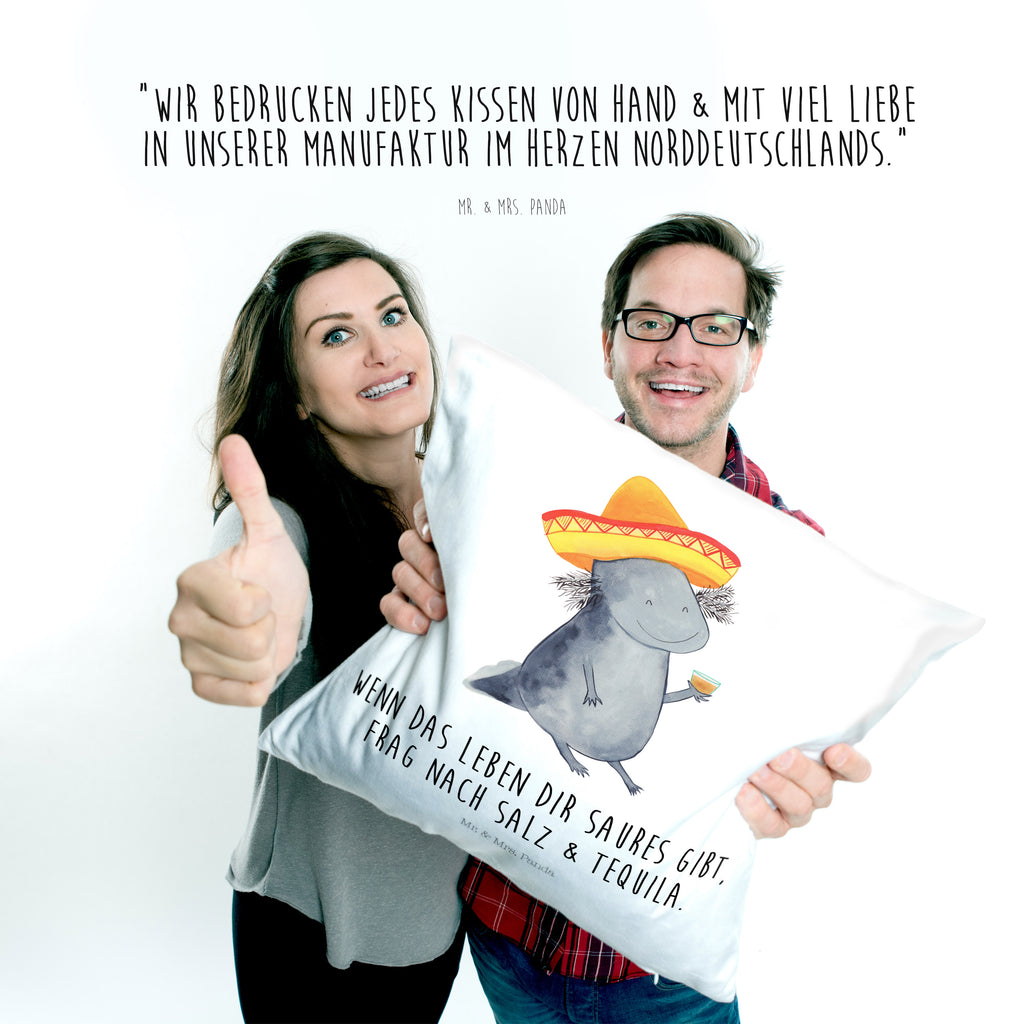 40x40 Kissen Axolotl Tequila Kissenhülle, Kopfkissen, Sofakissen, Dekokissen, Motivkissen, Axolotl, Molch, Mexico, Mexiko, Sombrero, Zitrone, Tequila, Motivation, Spruch, Schwanzlurch, Lurch, Lurche, Axolot, Feuerdrache, Feuersalamander