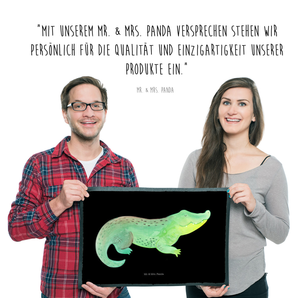 Fußmatte Krokodil Krokodil, Krokodile, verrückt sein, spontan sein, Abenteuerlust, Reiselust, Freundin, beste Freundin, Lieblingsmensch Türvorleger, Schmutzmatte, Fußabtreter, Matte, Schmutzfänger, Fußabstreifer, Schmutzfangmatte, Türmatte, Motivfußmatte,  Haustürmatte, Vorleger  Meerestiere, Meer, Urlaub