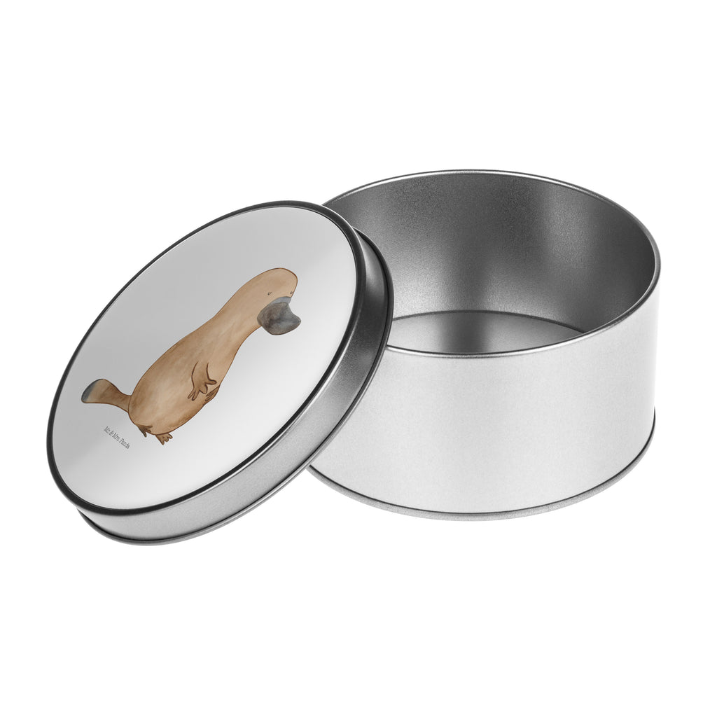 Blechdose rund Schnabeltier mutig Metalldose, Keksdose, Dose, Vorratsdose, Geschenkbox, Meerestiere, Meer, Urlaub, Schnabeltier, Mut, mutig, Lebensweisheit, Schnabeltiere, Motivation, Training, Büro, Arbeit, Neuanfang, Neustart, Weltreise, Raodtrip