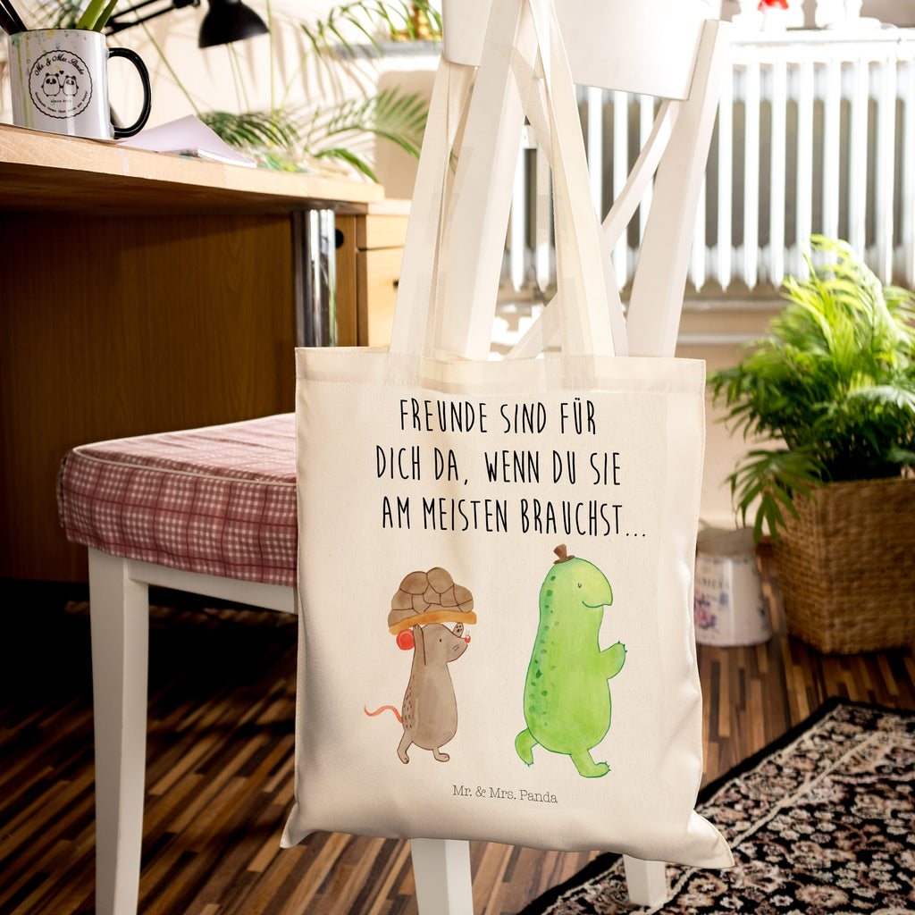 Tragetasche Schildkröte & Maus Beuteltasche, Beutel, Einkaufstasche, Jutebeutel, Stoffbeutel, Schildkröte, Maus, Freunde, Freundinnen, beste Freunde, beste Freundinnen