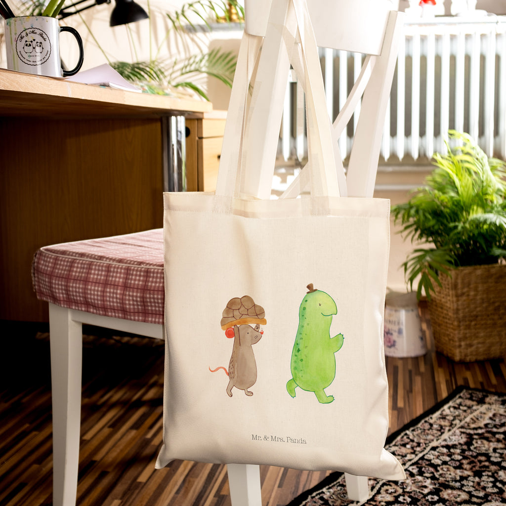 Tragetasche Schildkröte & Maus Beuteltasche, Beutel, Einkaufstasche, Jutebeutel, Stoffbeutel, Schildkröte, Maus, Freunde, Freundinnen, beste Freunde, beste Freundinnen