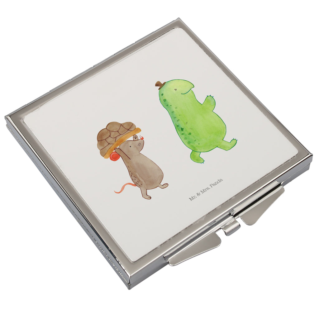 Handtaschenspiegel quadratisch Schildkröte & Maus Spiegel, Handtasche, Quadrat, silber, schminken, Schminkspiegel, Schildkröte, Maus, Freunde, Freundinnen, beste Freunde, beste Freundinnen