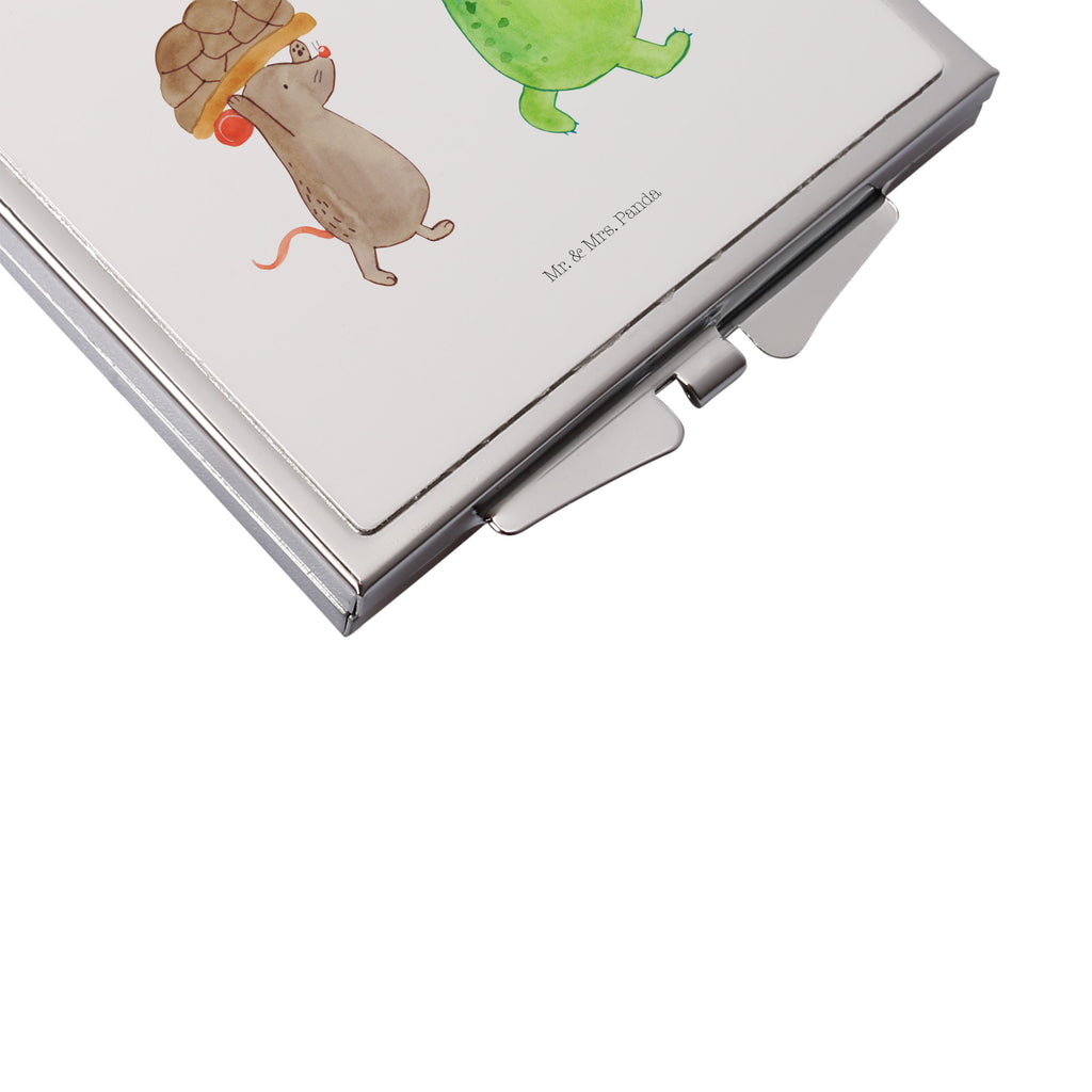 Handtaschenspiegel quadratisch Schildkröte & Maus Spiegel, Handtasche, Quadrat, silber, schminken, Schminkspiegel, Schildkröte, Maus, Freunde, Freundinnen, beste Freunde, beste Freundinnen