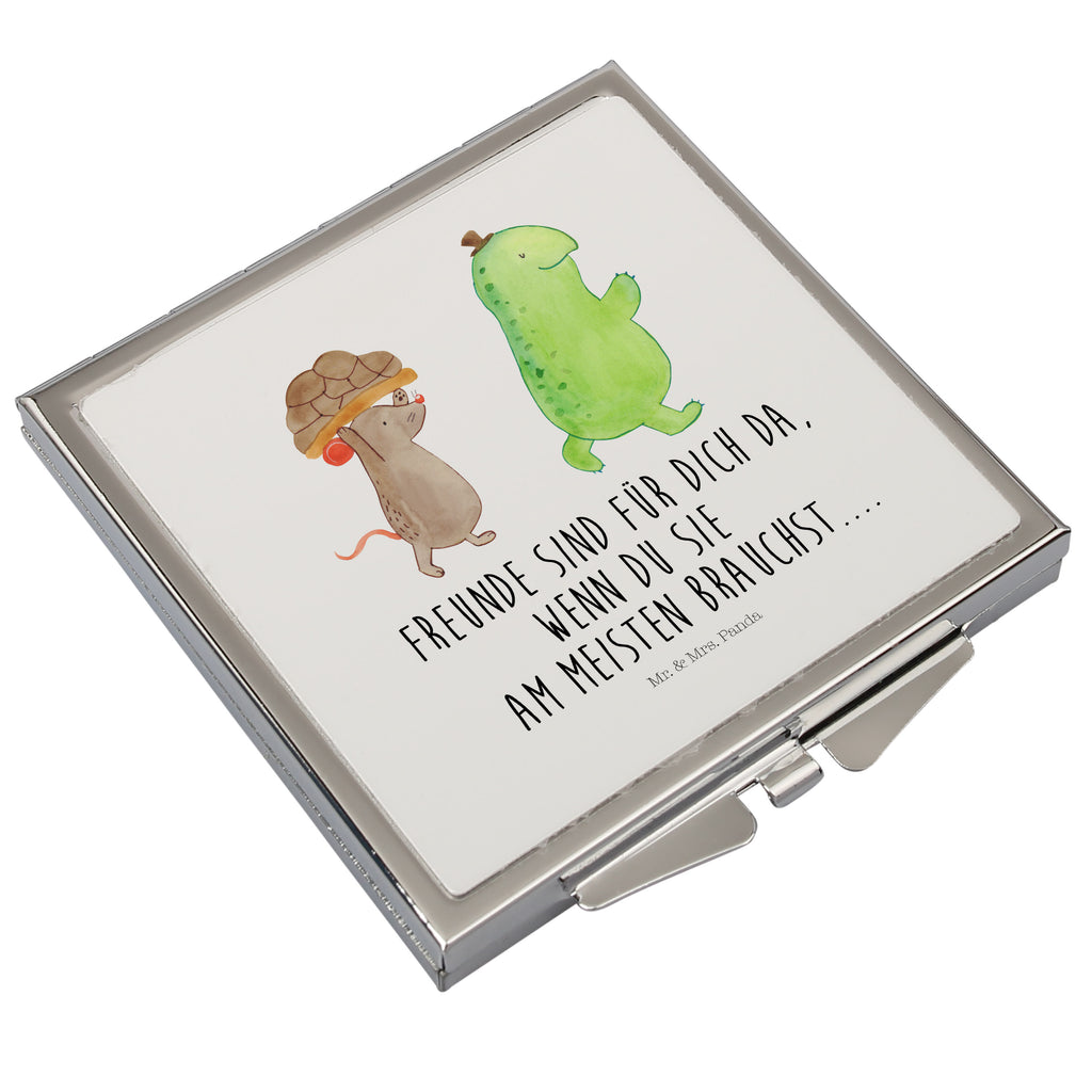 Handtaschenspiegel quadratisch Schildkröte & Maus Spiegel, Handtasche, Quadrat, silber, schminken, Schminkspiegel, Schildkröte, Maus, Freunde, Freundinnen, beste Freunde, beste Freundinnen