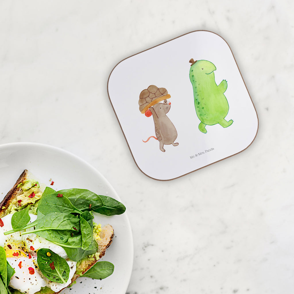 Quadratische Untersetzer Schildkröte & Maus Bierdeckel, Glasuntersetzer, Untersetzer Gläser, Getränkeuntersetzer, Schildkröte, Maus, Freunde, Freundinnen, beste Freunde, beste Freundinnen