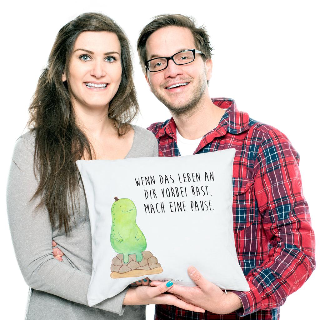 40x40 Kissen Schildkröte pausiert Kissenhülle, Kopfkissen, Sofakissen, Dekokissen, Motivkissen, Schildkröte, Achtsamkeit, Entschleunigen, achtsam