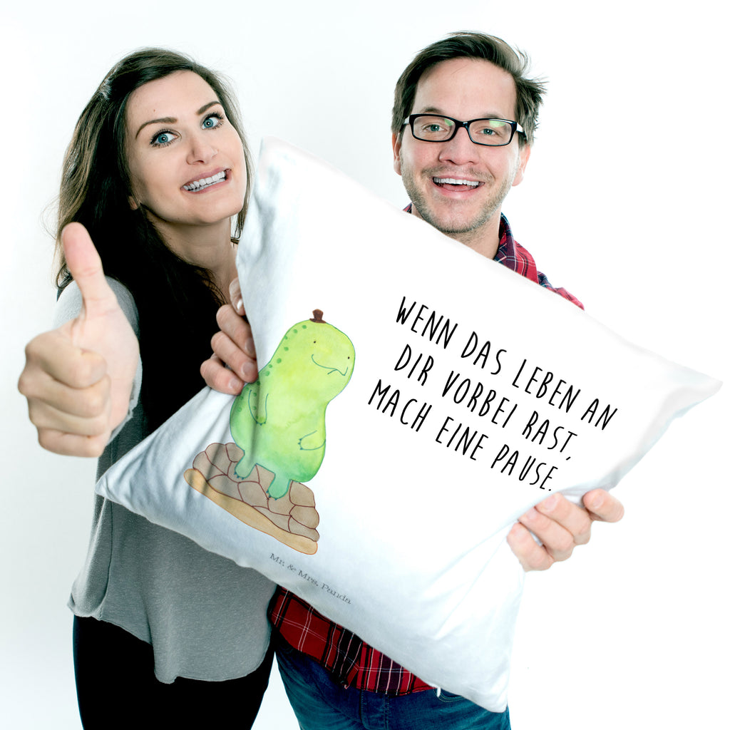 40x40 Kissen Schildkröte pausiert Kissenhülle, Kopfkissen, Sofakissen, Dekokissen, Motivkissen, Schildkröte, Achtsamkeit, Entschleunigen, achtsam