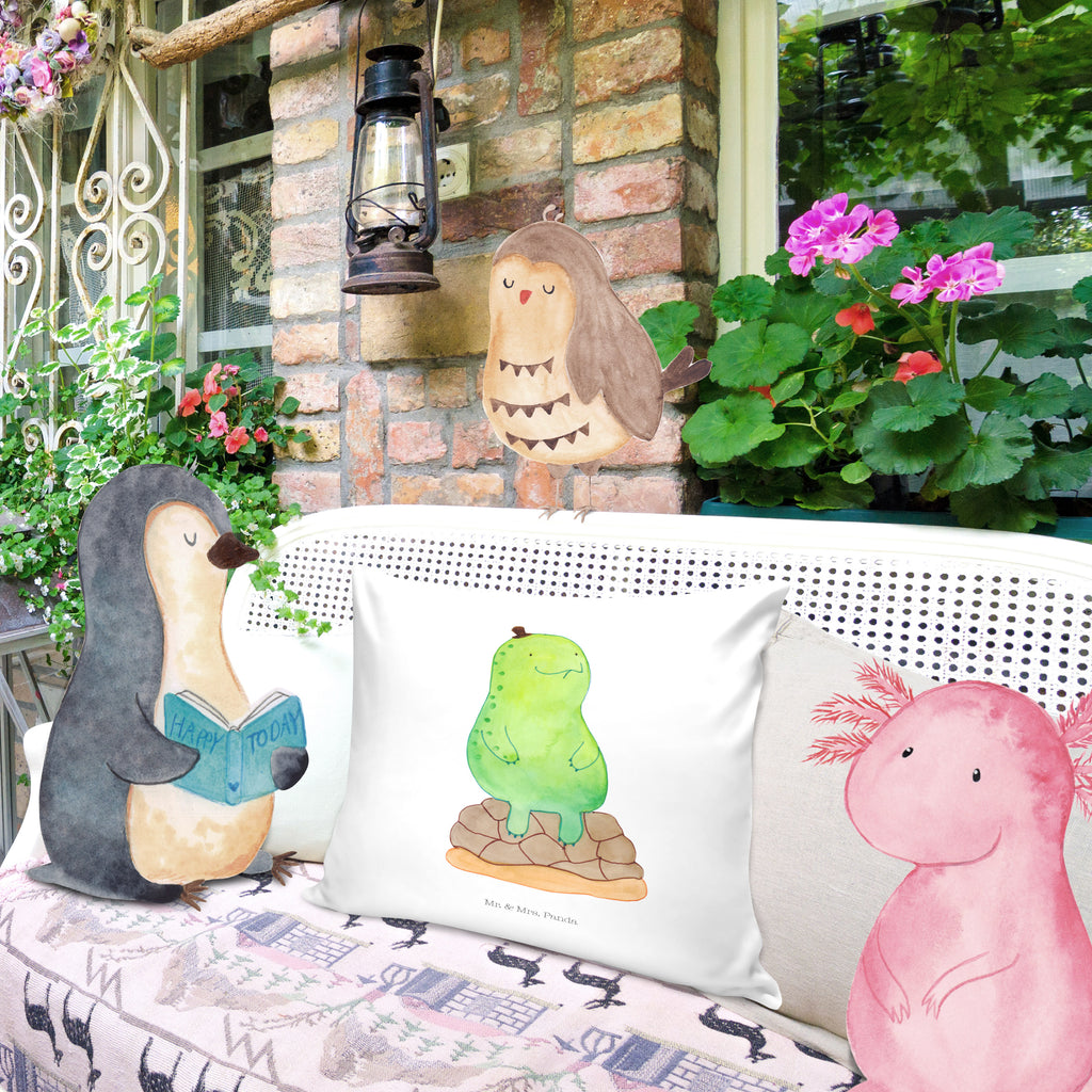 40x40 Kissen Schildkröte pausiert Kissenhülle, Kopfkissen, Sofakissen, Dekokissen, Motivkissen, Schildkröte, Achtsamkeit, Entschleunigen, achtsam