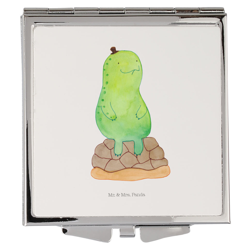 Handtaschenspiegel quadratisch Schildkröte pausiert Spiegel, Handtasche, Quadrat, silber, schminken, Schminkspiegel, Schildkröte, Achtsamkeit, Entschleunigen, achtsam