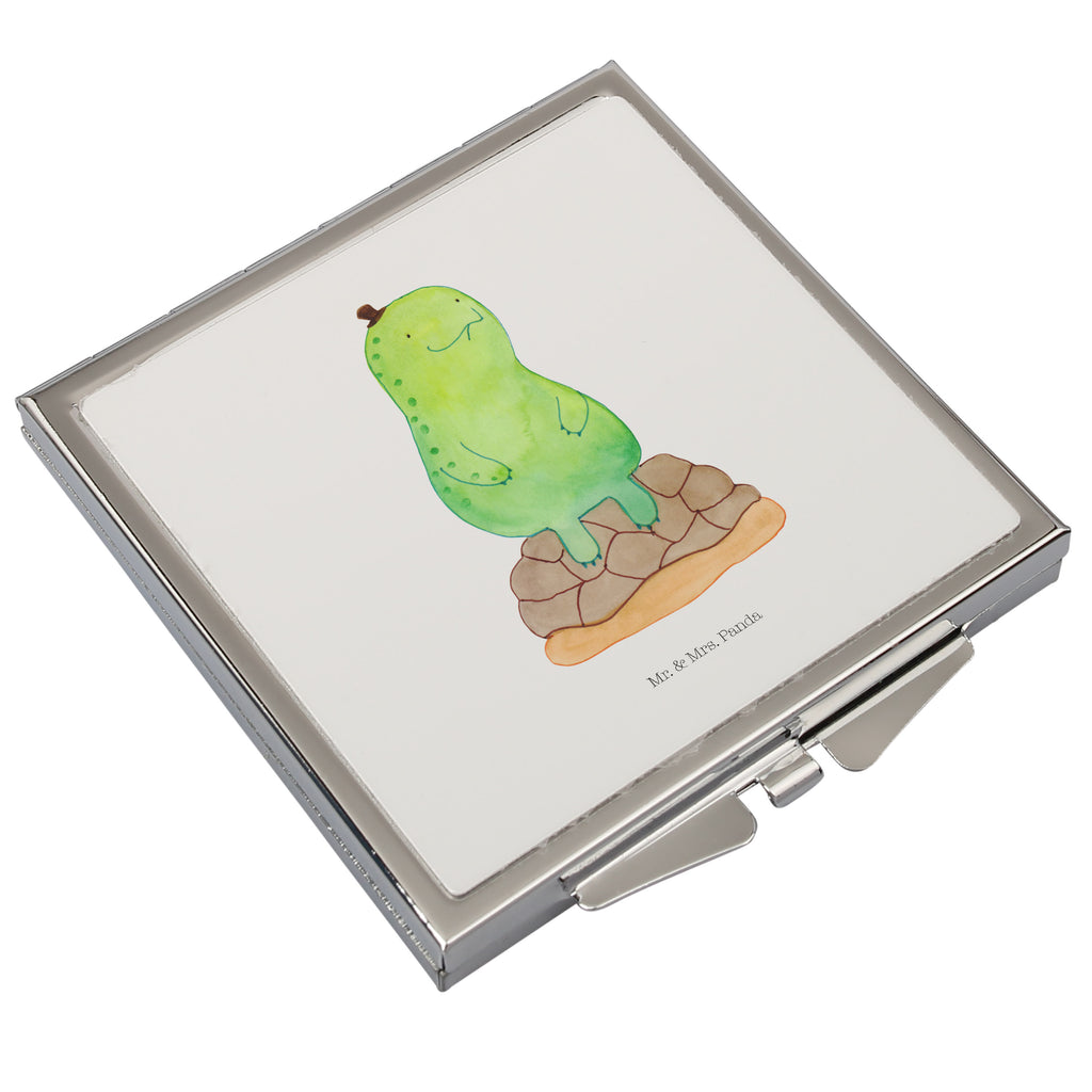 Handtaschenspiegel quadratisch Schildkröte pausiert Spiegel, Handtasche, Quadrat, silber, schminken, Schminkspiegel, Schildkröte, Achtsamkeit, Entschleunigen, achtsam