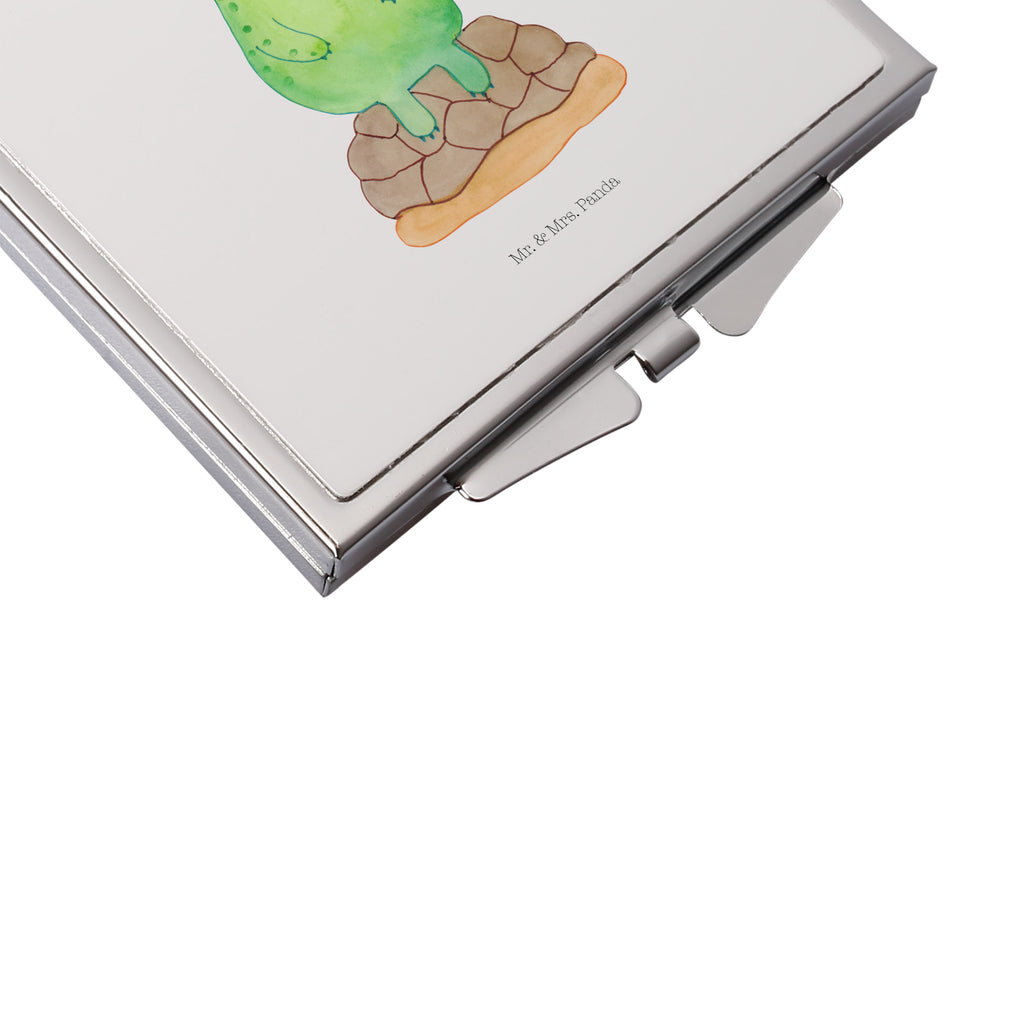 Handtaschenspiegel quadratisch Schildkröte pausiert Spiegel, Handtasche, Quadrat, silber, schminken, Schminkspiegel, Schildkröte, Achtsamkeit, Entschleunigen, achtsam