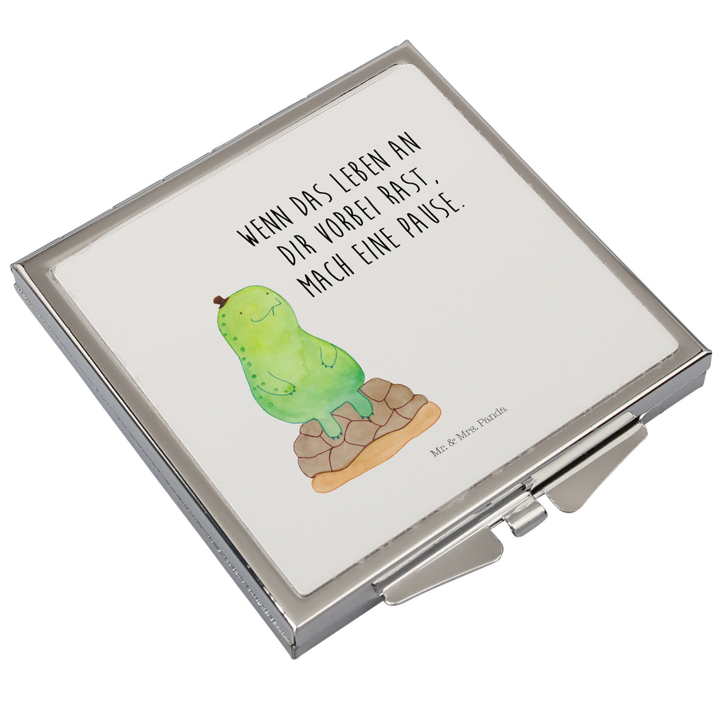 Handtaschenspiegel quadratisch Schildkröte pausiert Spiegel, Handtasche, Quadrat, silber, schminken, Schminkspiegel, Schildkröte, Achtsamkeit, Entschleunigen, achtsam