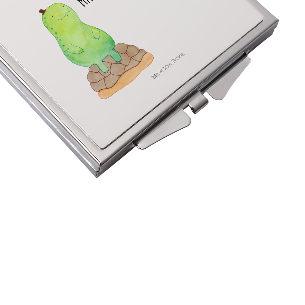 Handtaschenspiegel quadratisch Schildkröte pausiert Spiegel, Handtasche, Quadrat, silber, schminken, Schminkspiegel, Schildkröte, Achtsamkeit, Entschleunigen, achtsam