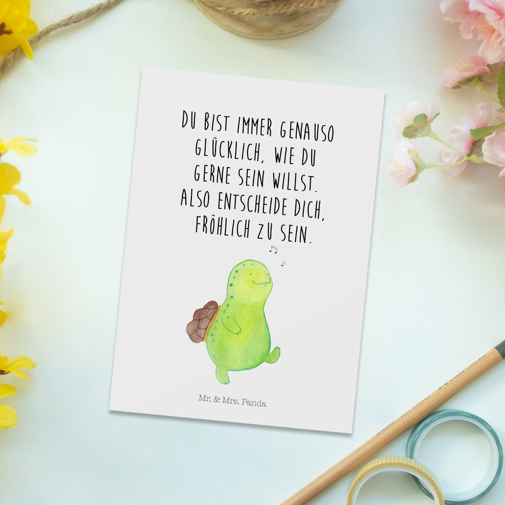 Postkarte Schildkröte pfeift Geschenkkarte, Grußkarte, Karte, Einladung, Ansichtskarte, Geburtstagskarte, Einladungskarte, Dankeskarte, Schildkröte, Schildi, Schildkröten, fröhlich, Glück, Motivation, Lebensfreude, Depression, Trennung, Neuanfang