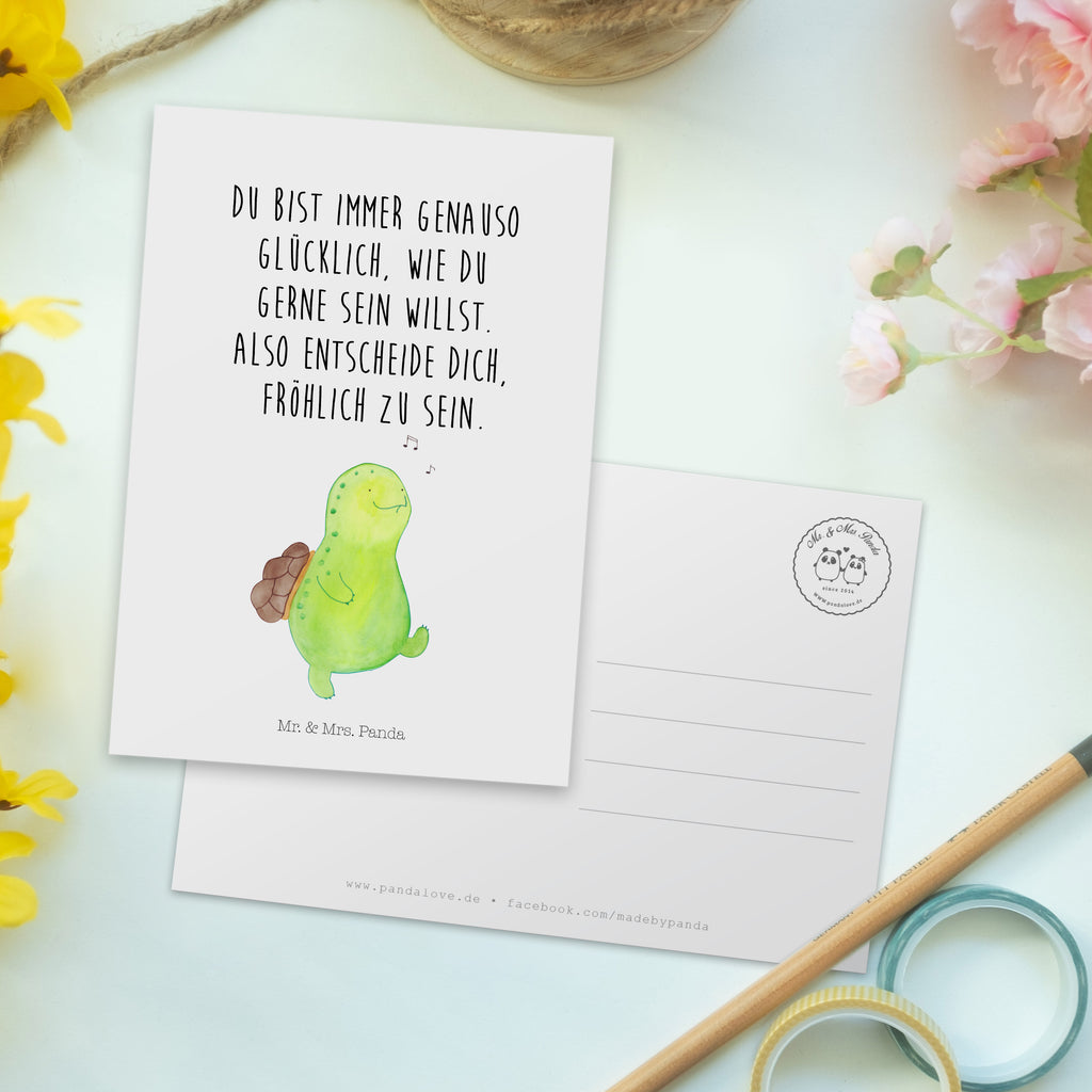 Postkarte Schildkröte pfeift Geschenkkarte, Grußkarte, Karte, Einladung, Ansichtskarte, Geburtstagskarte, Einladungskarte, Dankeskarte, Schildkröte, Schildi, Schildkröten, fröhlich, Glück, Motivation, Lebensfreude, Depression, Trennung, Neuanfang