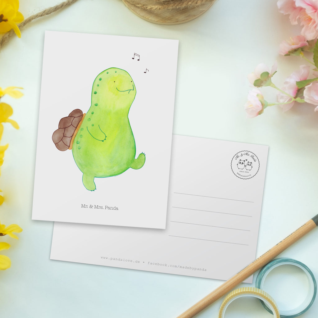 Postkarte Schildkröte pfeift Geschenkkarte, Grußkarte, Karte, Einladung, Ansichtskarte, Geburtstagskarte, Einladungskarte, Dankeskarte, Schildkröte, Schildi, Schildkröten, fröhlich, Glück, Motivation, Lebensfreude, Depression, Trennung, Neuanfang