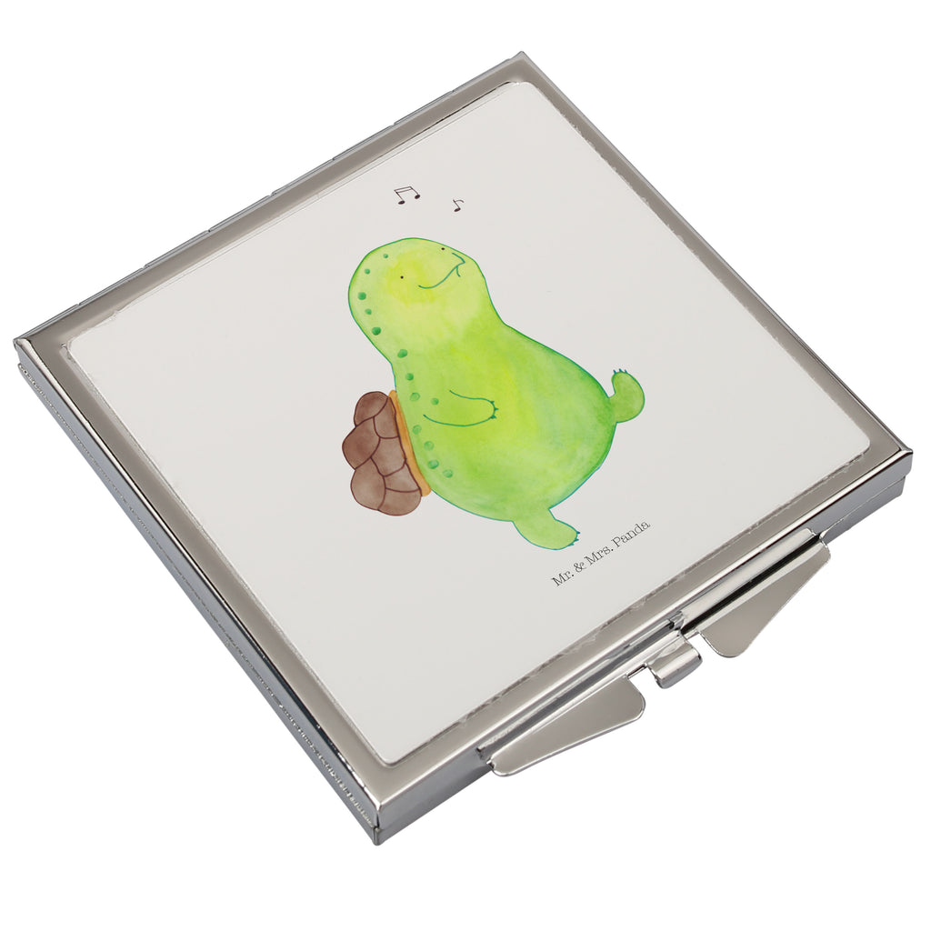 Handtaschenspiegel quadratisch Schildkröte pfeift Spiegel, Handtasche, Quadrat, silber, schminken, Schminkspiegel, Schildkröte, Schildi, Schildkröten, fröhlich, Glück, Motivation, Lebensfreude, Depression, Trennung, Neuanfang