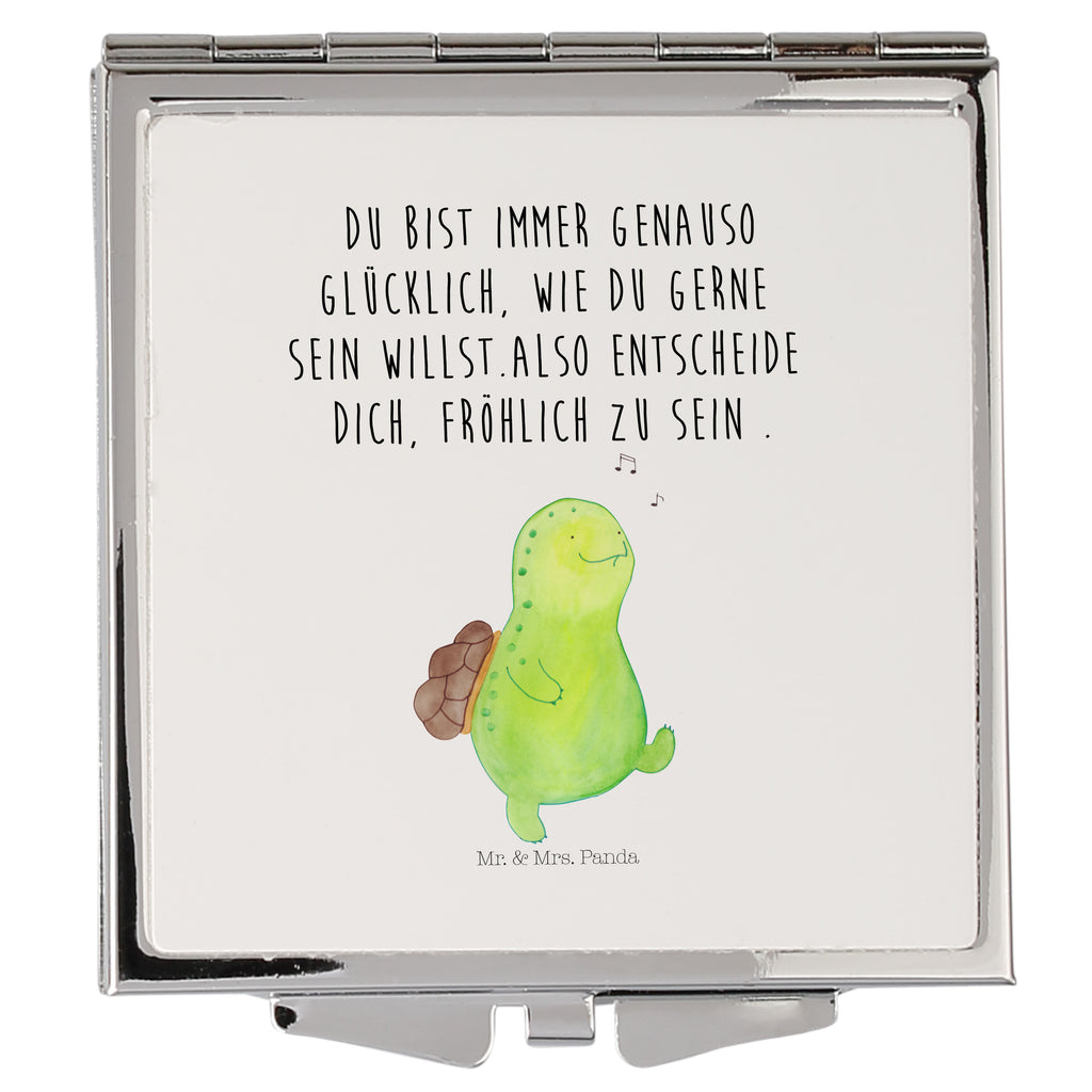 Handtaschenspiegel quadratisch Schildkröte pfeift Spiegel, Handtasche, Quadrat, silber, schminken, Schminkspiegel, Schildkröte, Schildi, Schildkröten, fröhlich, Glück, Motivation, Lebensfreude, Depression, Trennung, Neuanfang